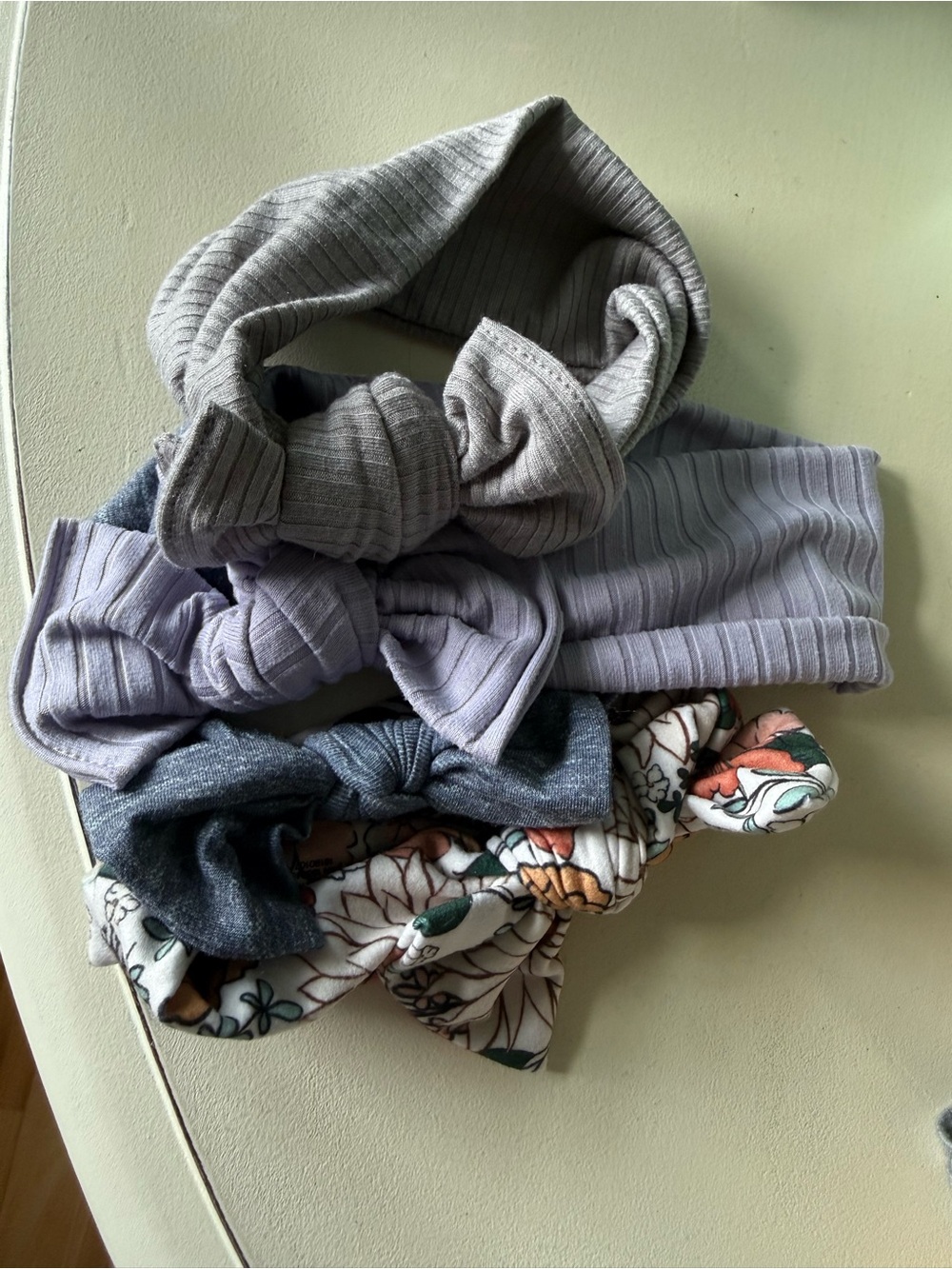 Kids Ribbed Bow Headband Set in Gray, Light Purple, Dark Gray & Floral